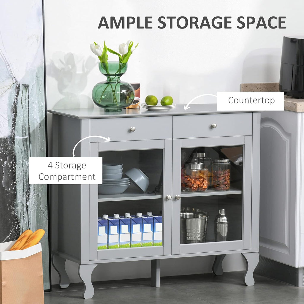 Retro Kitchen Sideboard Buffet Cabinet with Glass Doors and Drawers P3369