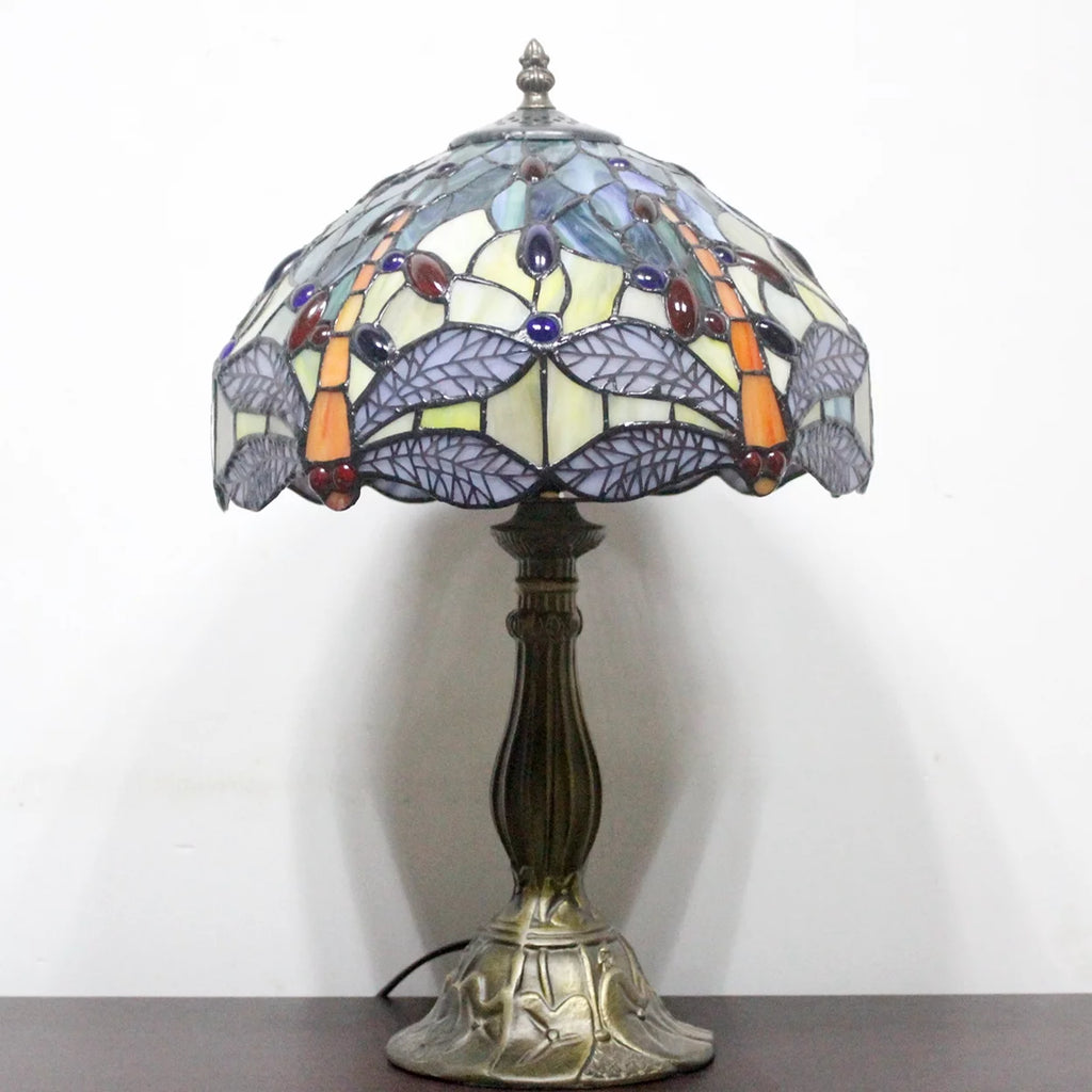 Sea Blue Yellow Stained Glass Dragonfly Style Table Lamp L88196