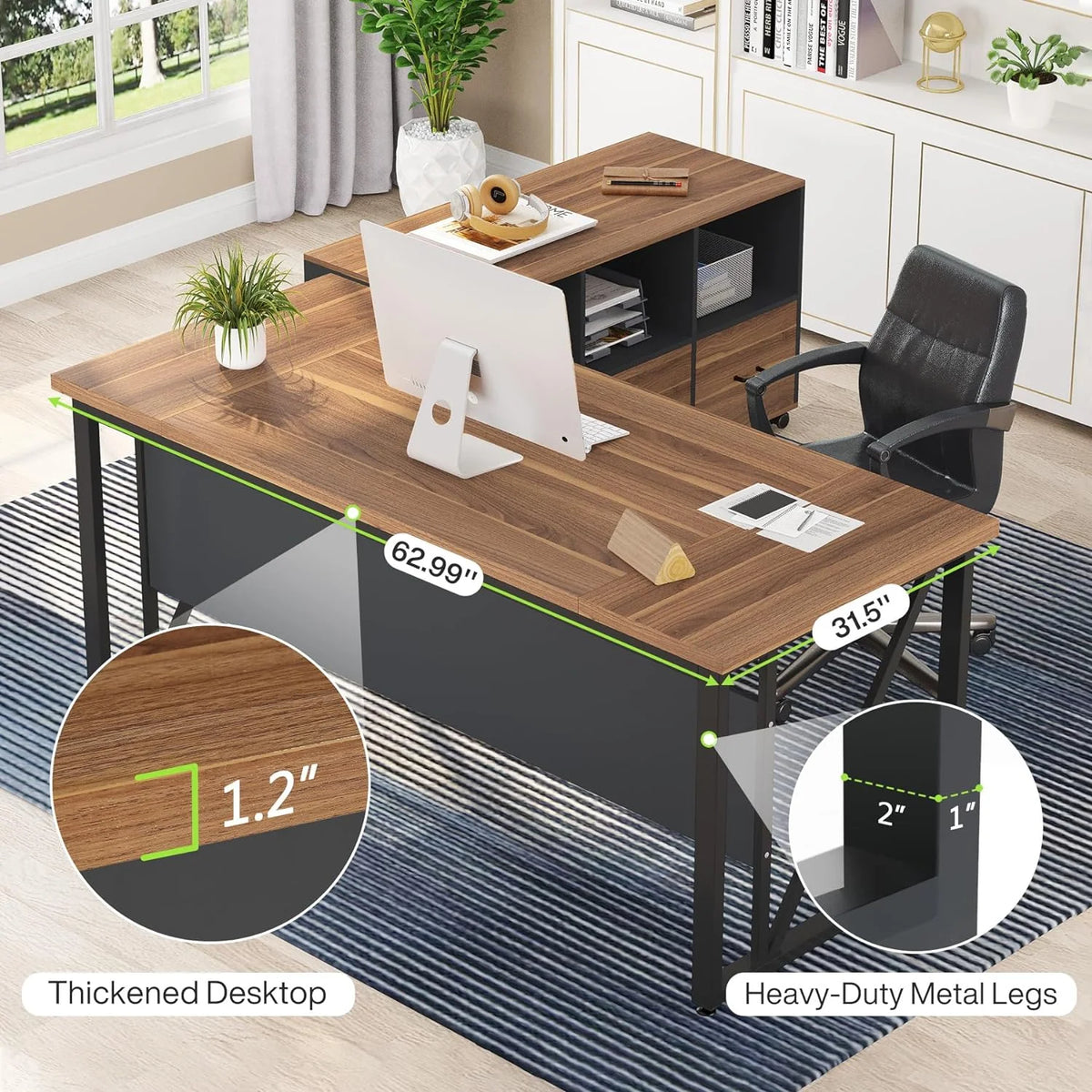 63 inches L-Shaped Computer Desk with Drawers and Storage Shelves U540712