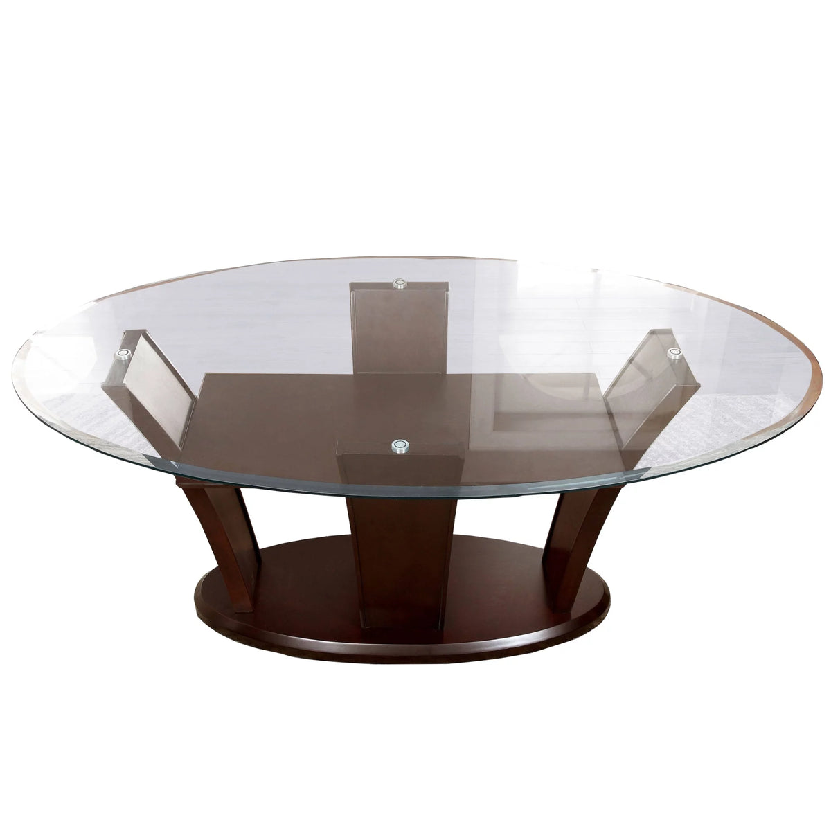 Brown Wooden Dining Table with Glass Top P94312