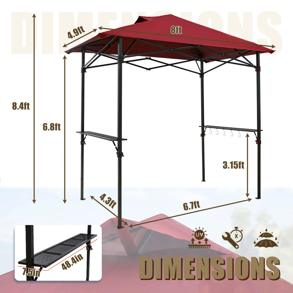 8x5 Pop up Grill Gazebo Outdoor BBQ Canopy, Red S393