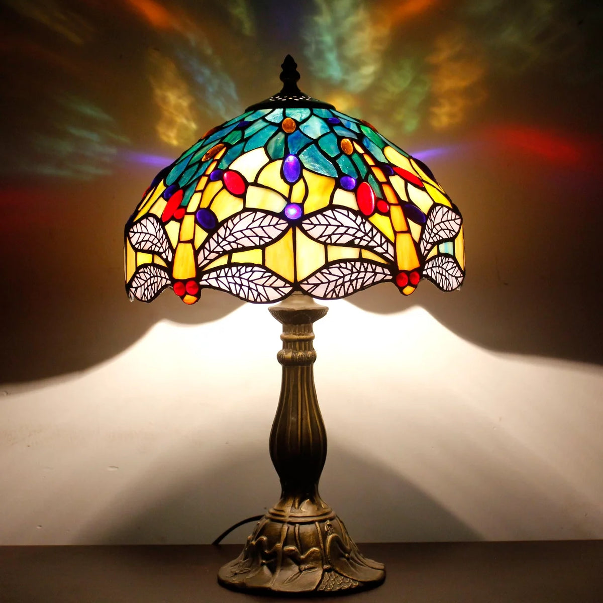 Sea Blue Yellow Stained Glass Dragonfly Style Table Lamp L88196