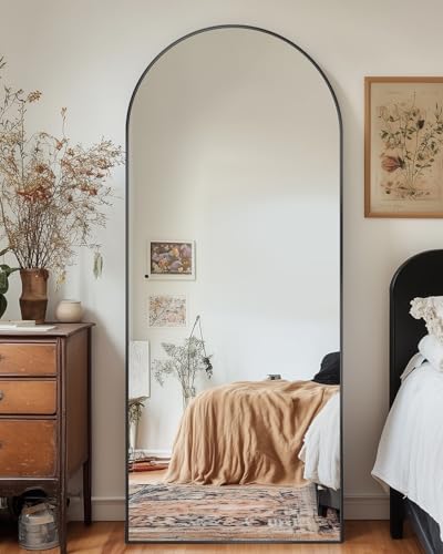 71"x32" Arched Black Full Length Mirror with Stand A660
