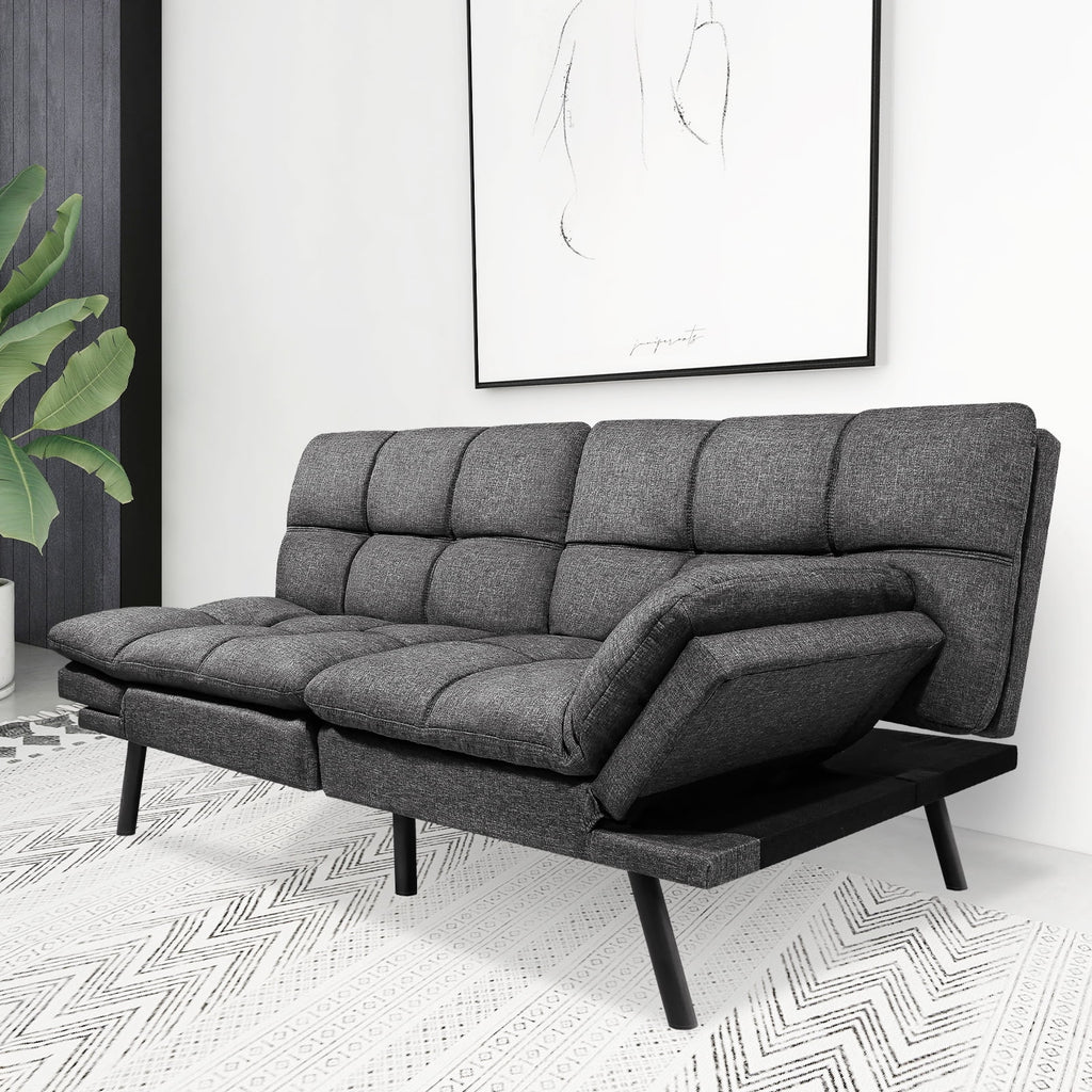Memory Foam Futon Sofa Bed with Adjustable Armrests and Backrest, Gray P24848