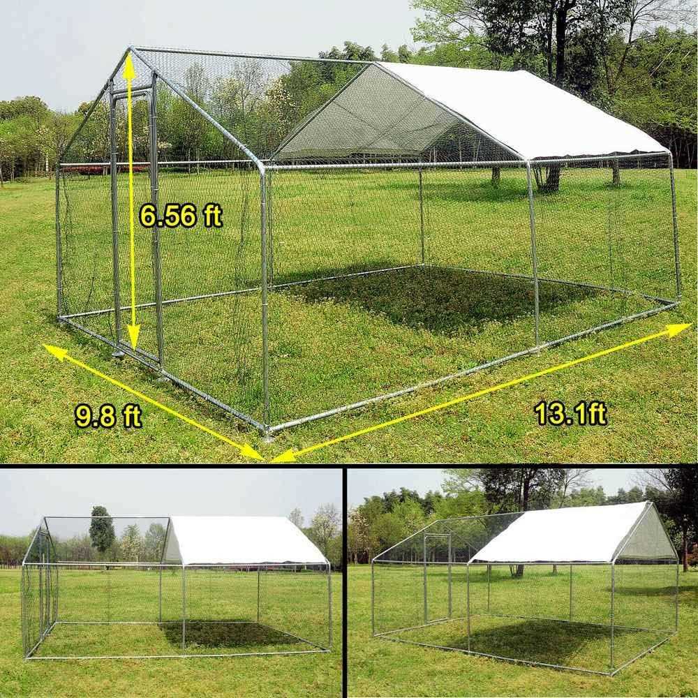 Large Walk-in Metal Chicken Coop with Waterproof Cover C3899