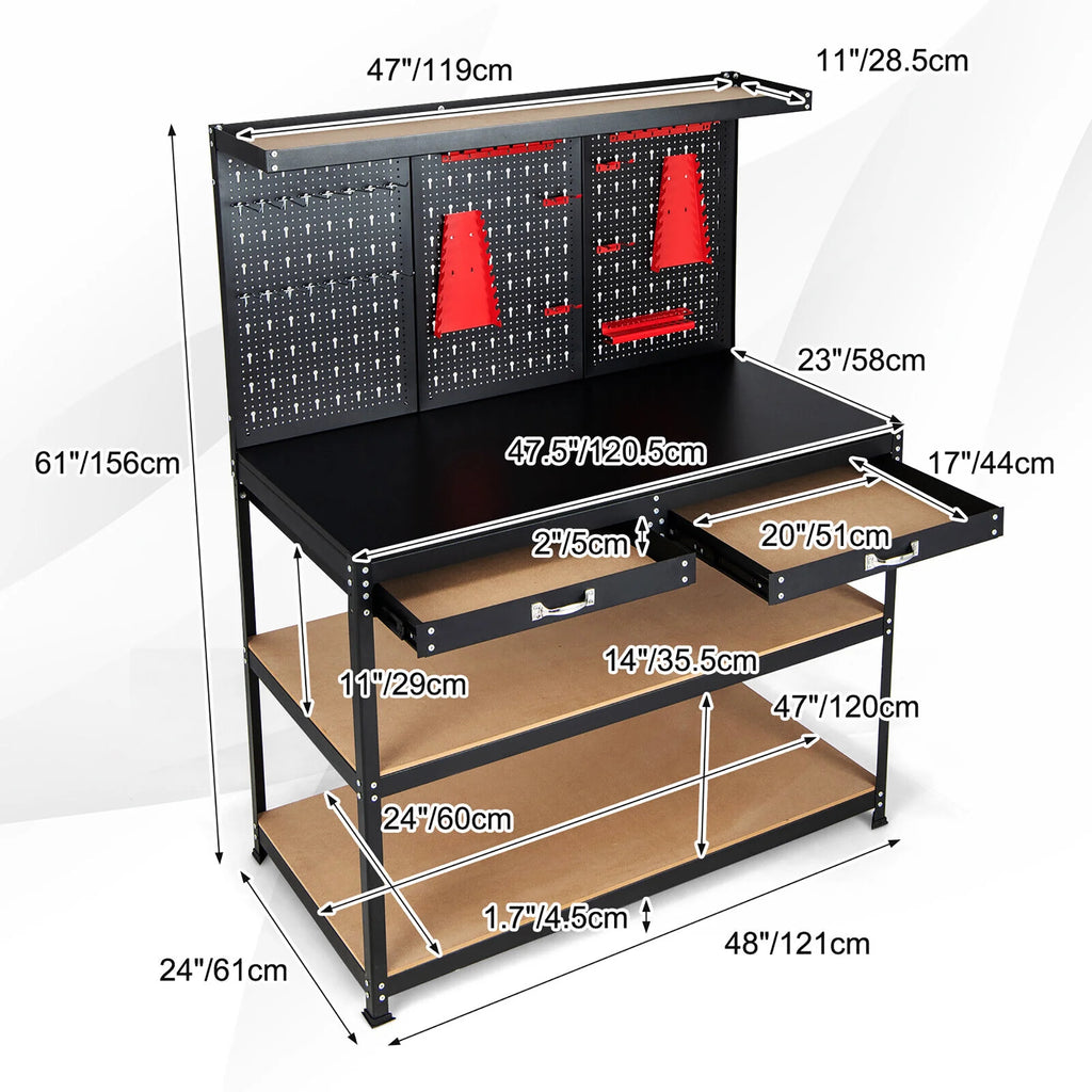 48'' Workbench with Peg Board Hook Kit & Drawers N86096