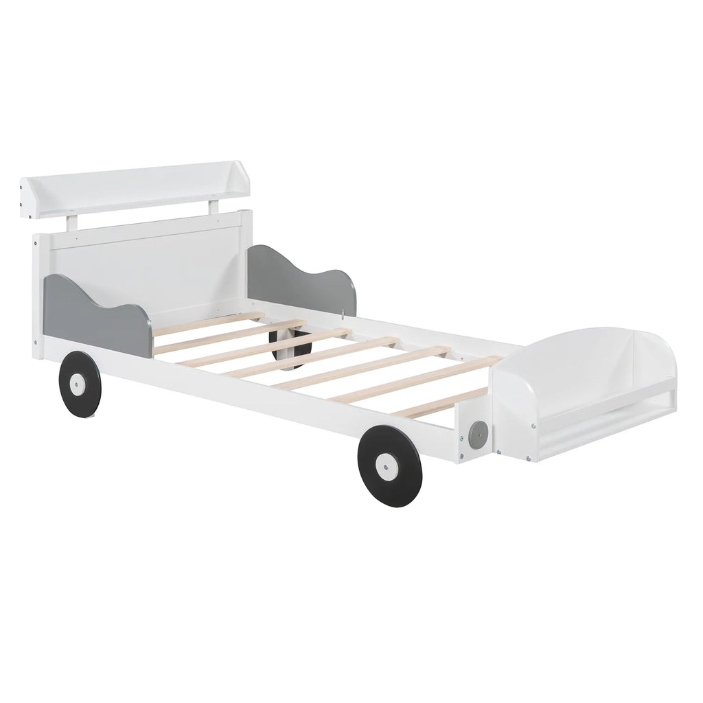 Twin Size Car-Shaped Platform Bed with Storage Shelf D907106