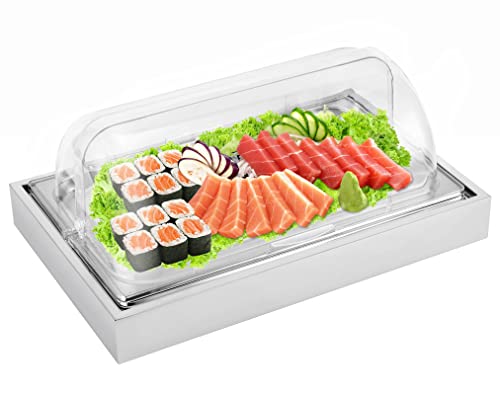 Ice Food Serving Display Tray with Clear Roll Top Cover and 2 Ice Packs N846750