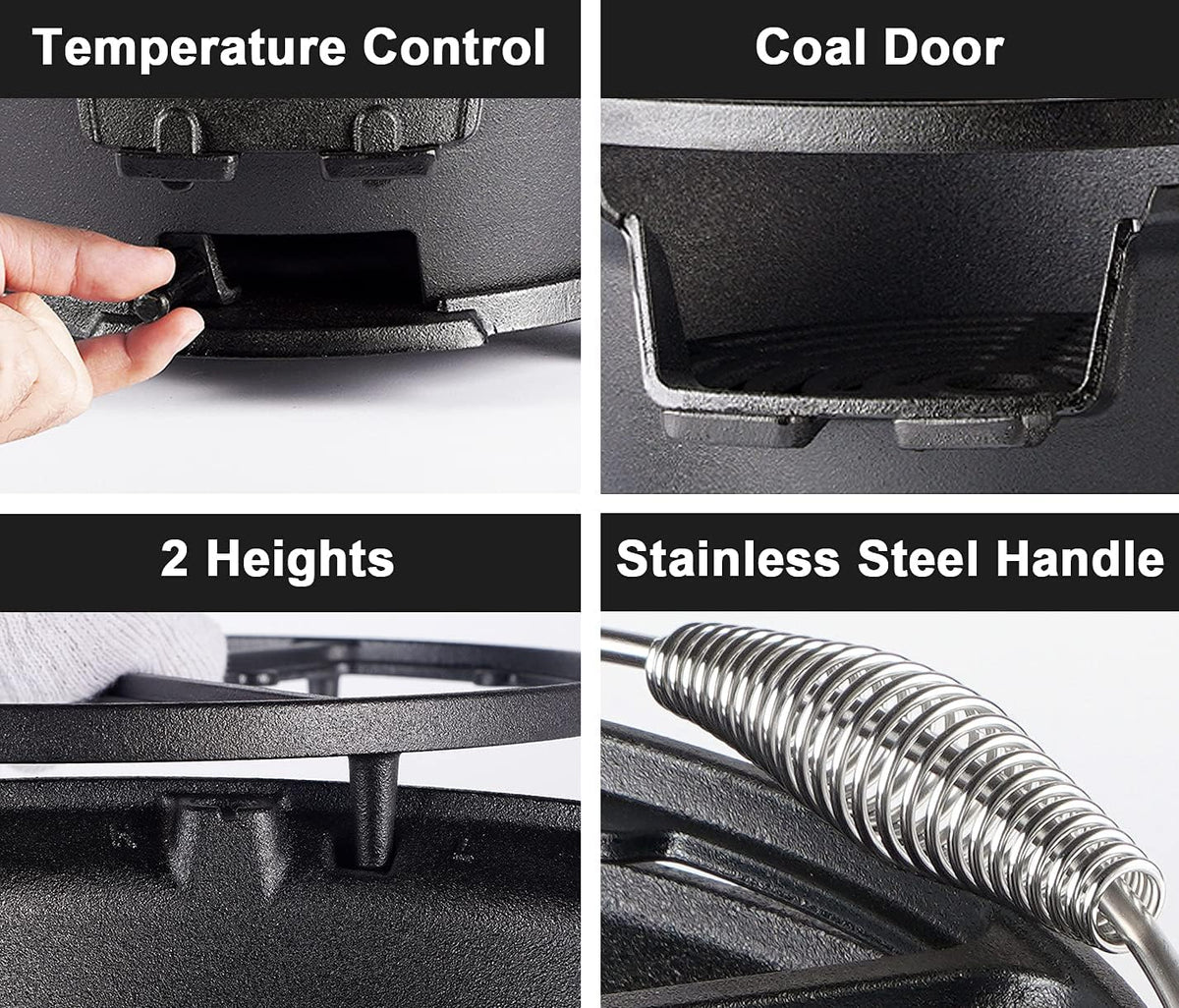 Pre-Seasoned Cast Iron Portable Charcoal Grill S70043