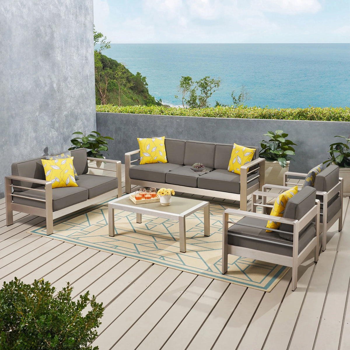 7-Seater Aluminum Patio Sofa Set with Coffee Table I85868