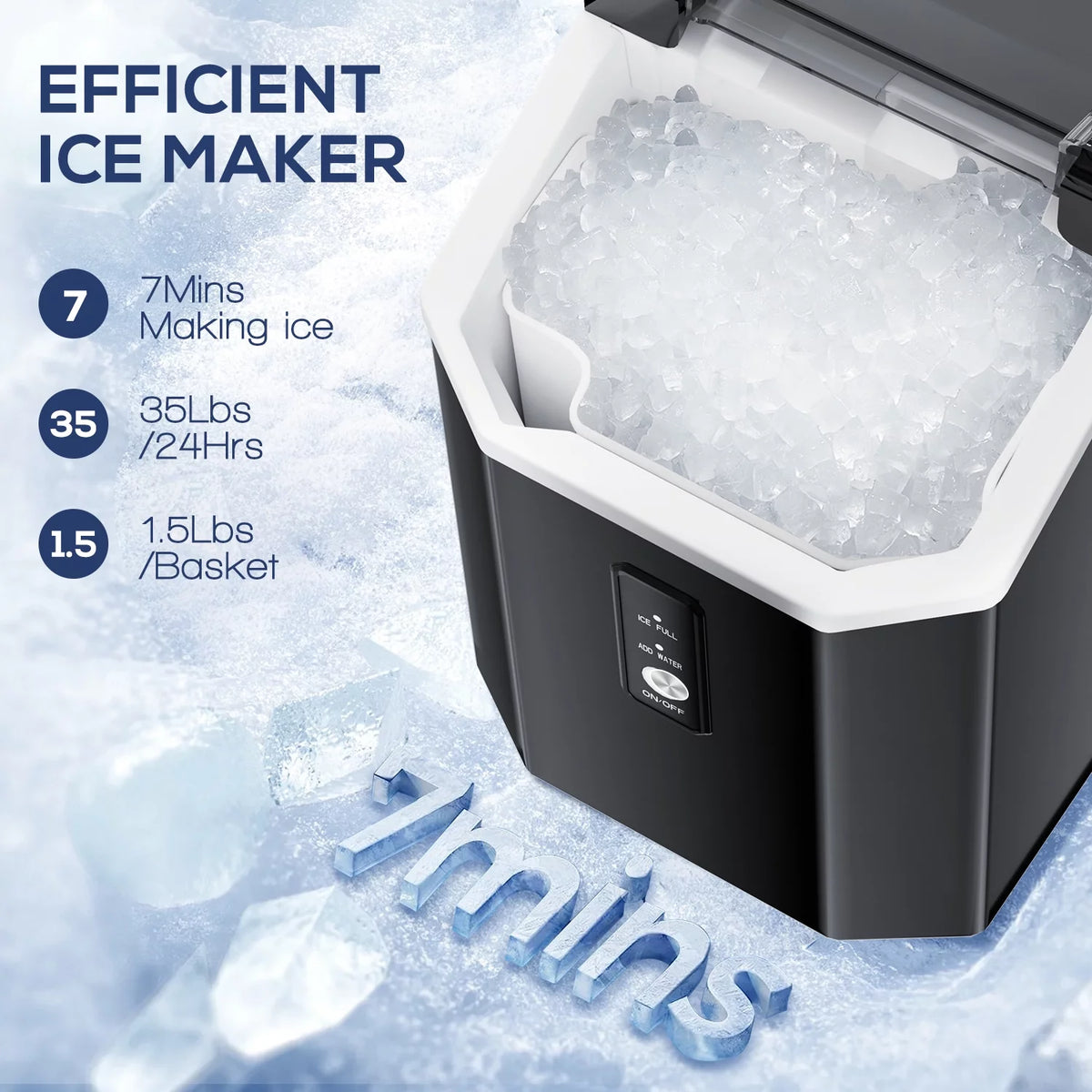 Portable Nugget Ice Maker Countertop Self-Cleaning 33lbs/24H Grey Y894223
