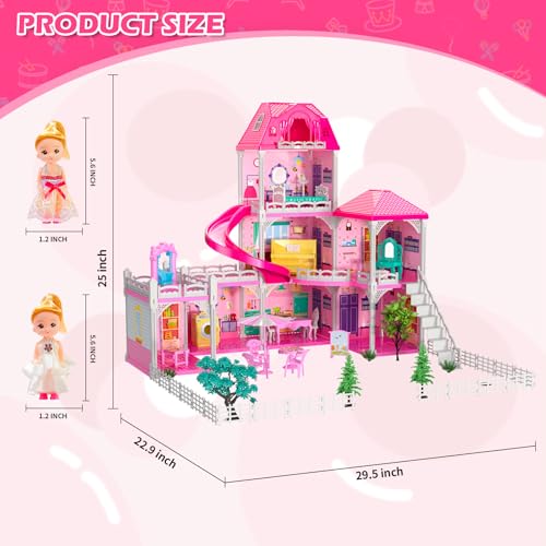 4-Level 10-Room Dolls House with 2 Dolls N63280
