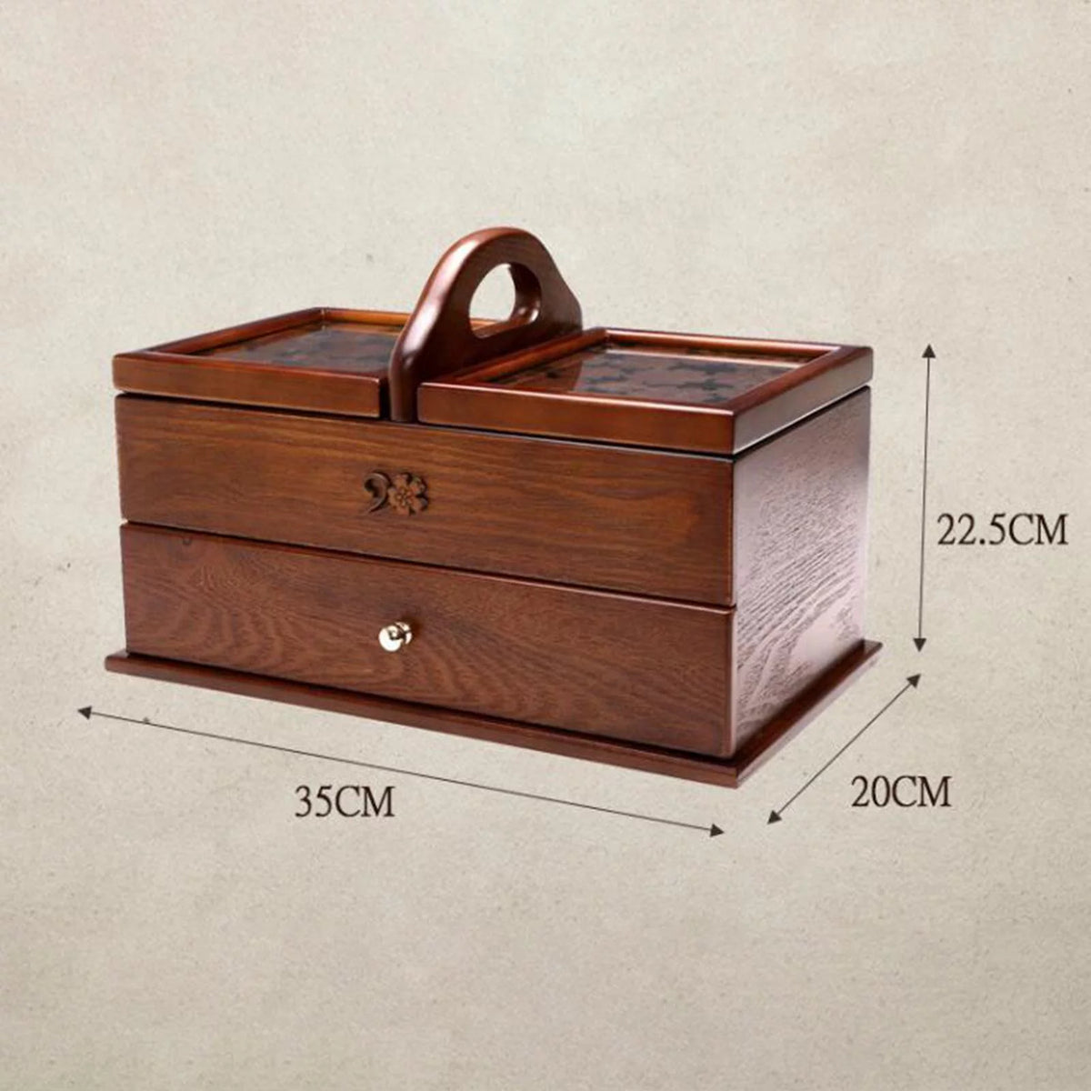 2 Tier Wooden Sewing Basket Jewelry Storage Box Organizer S72767