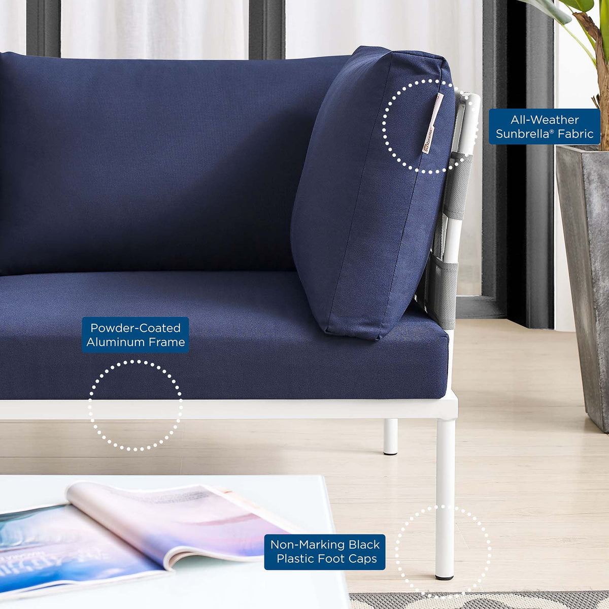 Grey Blue Navy Modern Outdoor Lounge Sofa B502