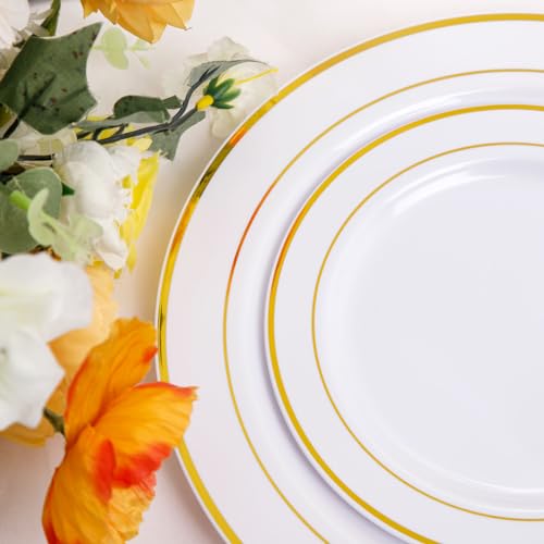 Black and Gold Plastic Plates 350PCS Disposable Dinnerware Set for 50 Guests Q607