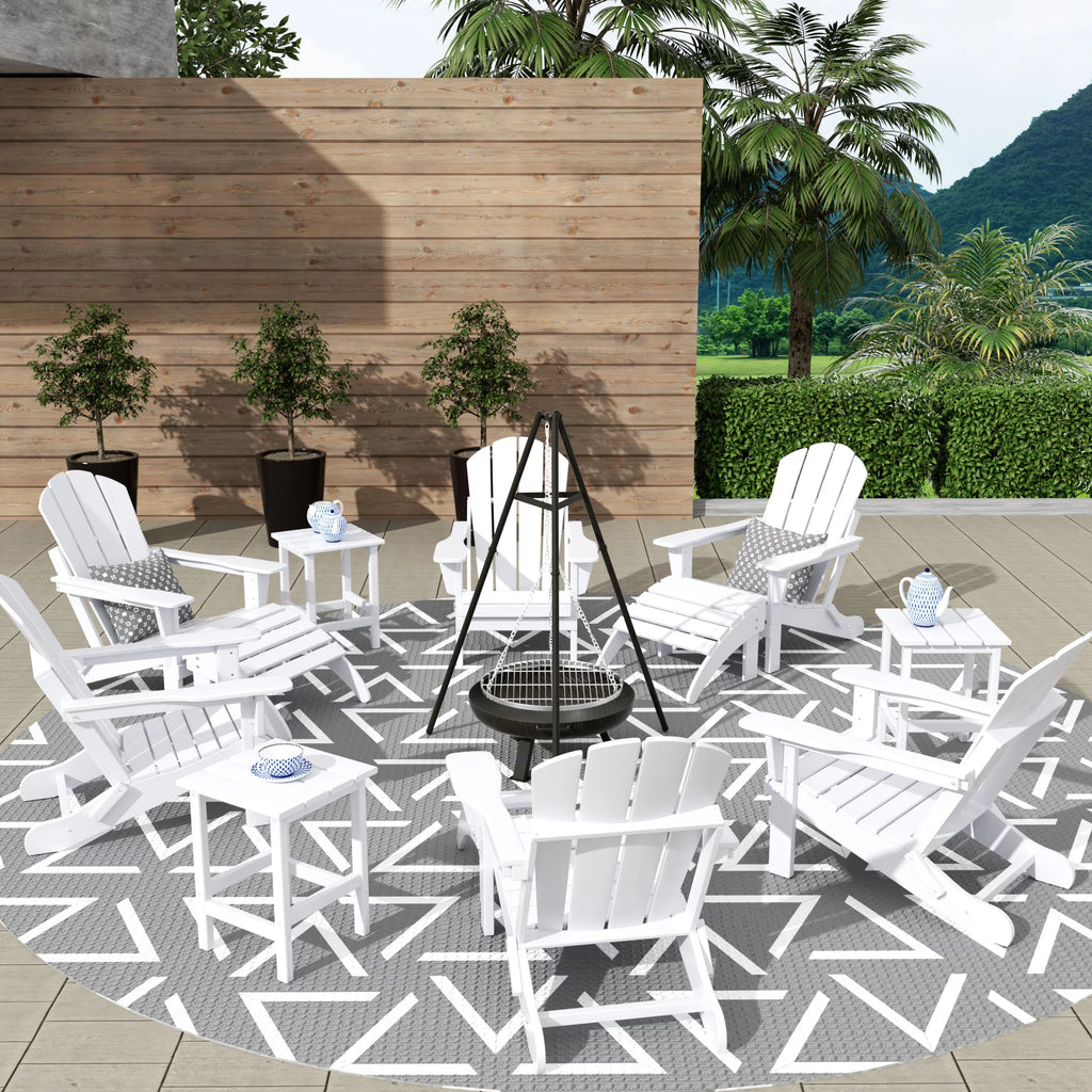 12 Piece White Adirondack Chairs Set with Ottoman and Side Table P255