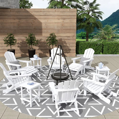 12 Piece White Adirondack Chairs Set with Ottoman and Side Table P255