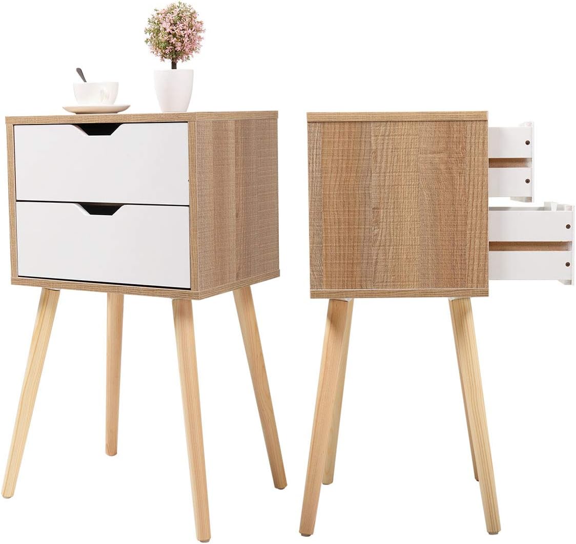 Set of 2 Blue Wood 2 Drawer Nightstand Z7766