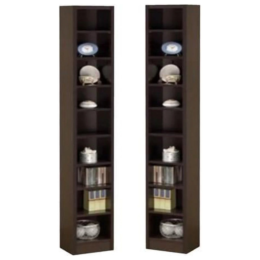 9 Shelf Narrow Bookcase Set in Cappuccino (Set of 2) W816150