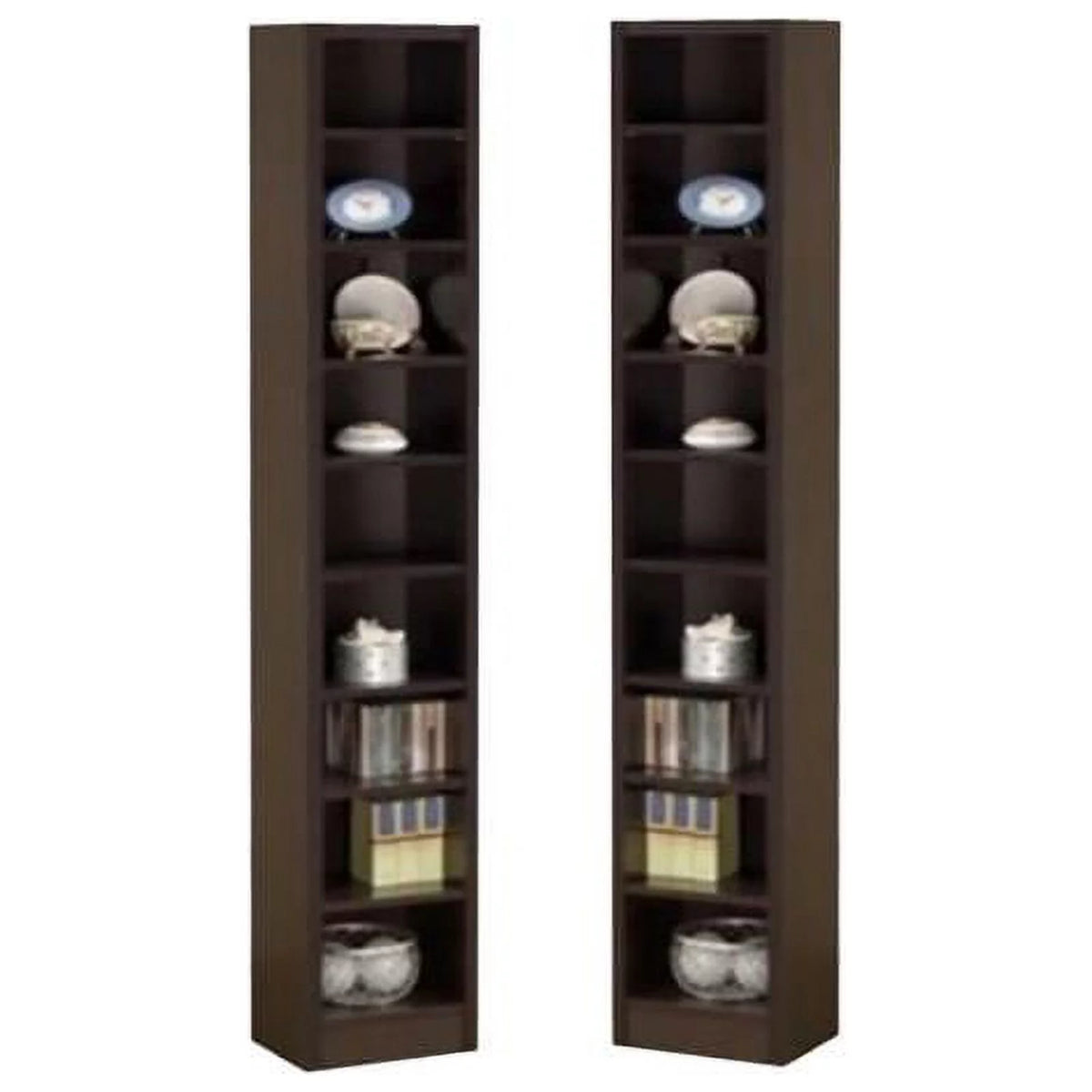 9 Shelf Narrow Bookcase Set in Cappuccino (Set of 2) W816150