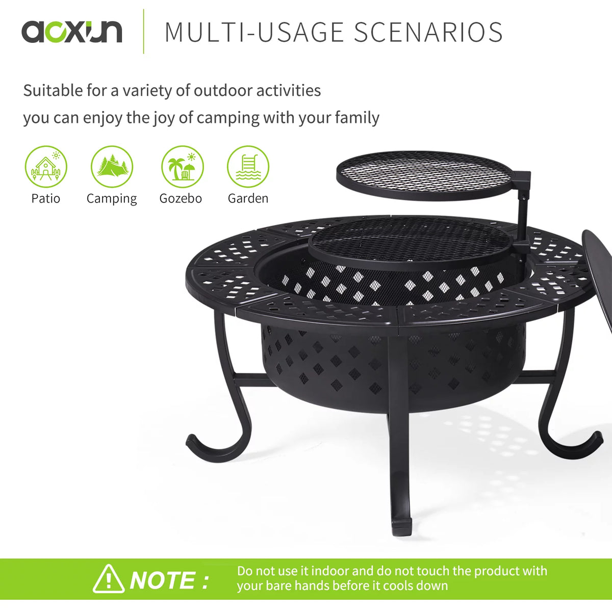 Black Metal Round Fire Pit with 2 Grill J1289