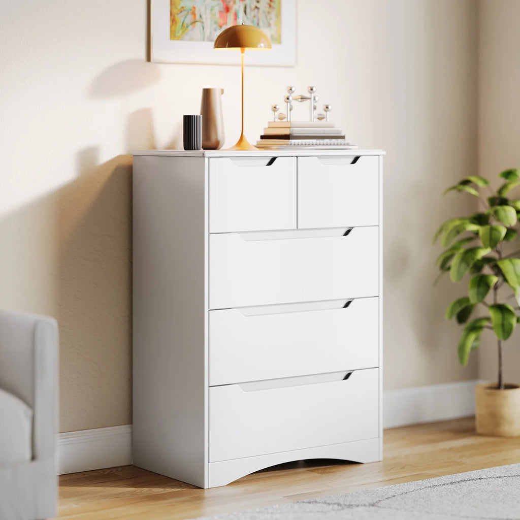 White 5 Drawer Wood Dresser O8926