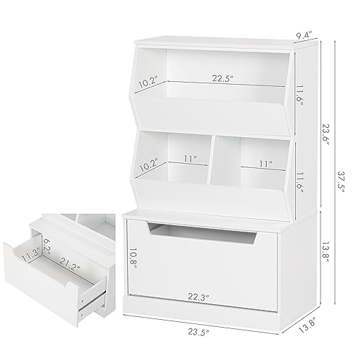 Kids Toy Storage Cabinet and Organizer with Drawers and Cubbies White B296