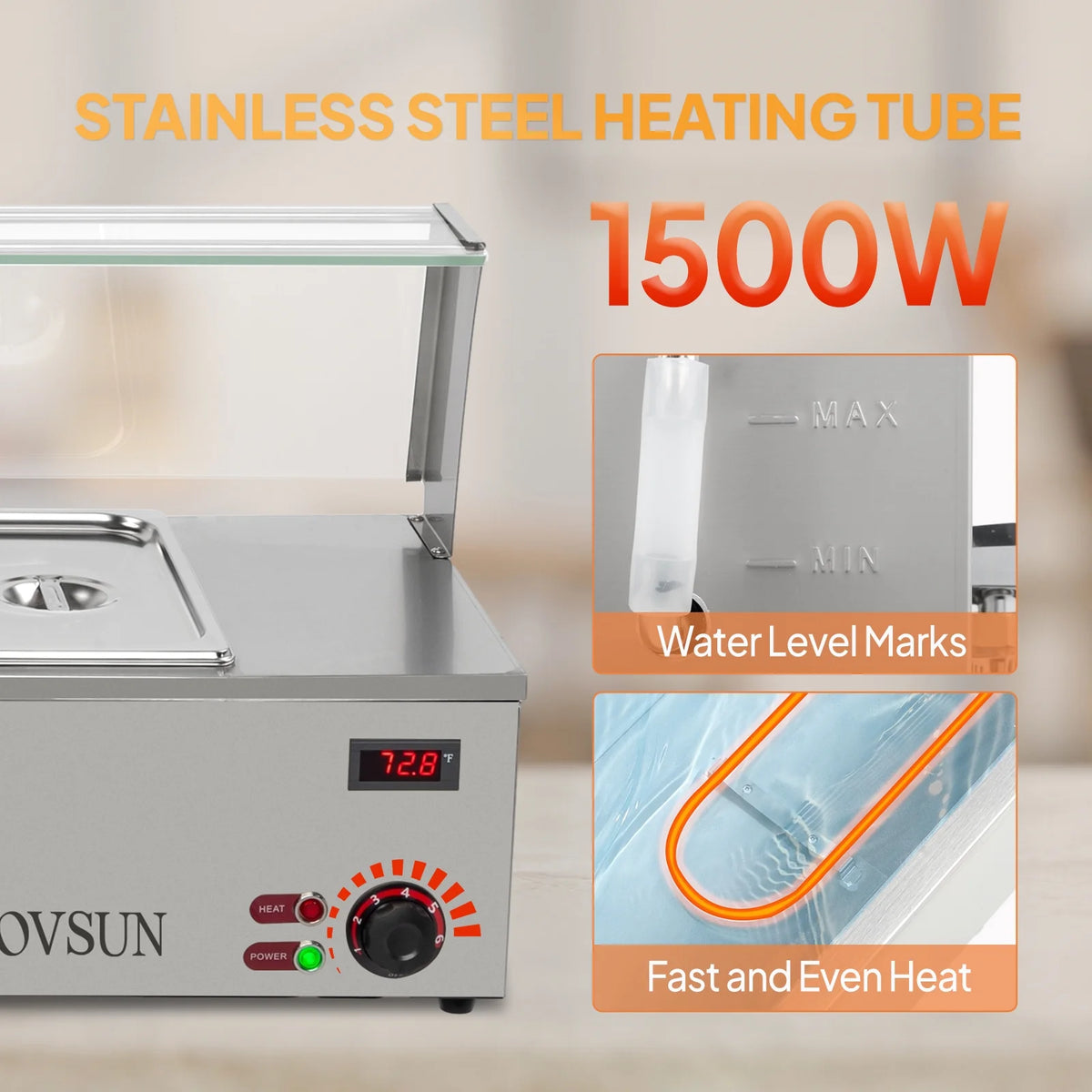 48QT 1500W Electric Commercial Food Warmer Stainless Steel Steam Table W181260