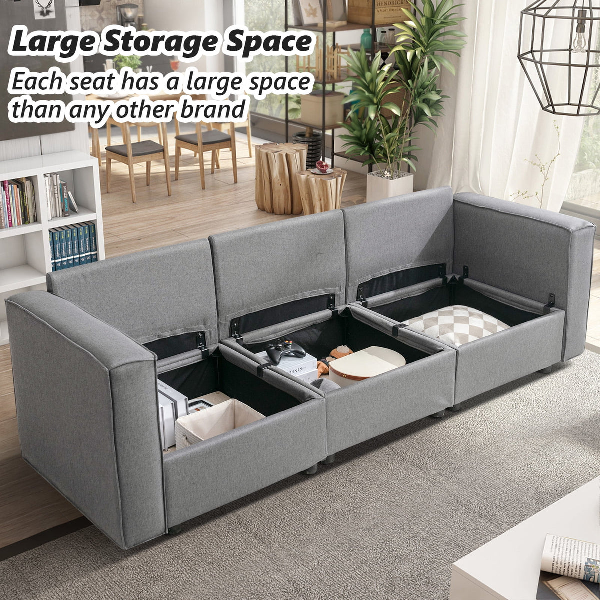 Light Grey U-Shaped Sectional Sofa with Storage and Reversible Chaises A184