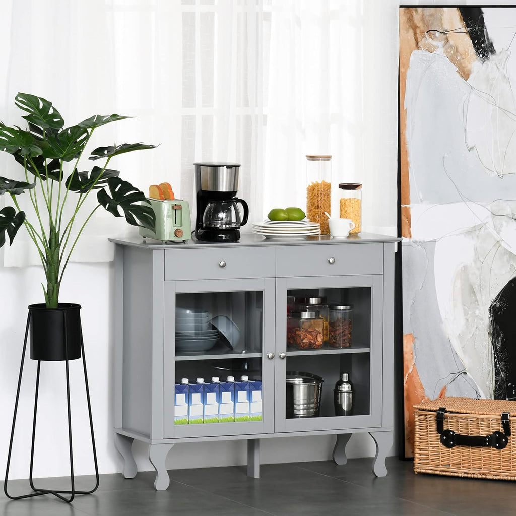 Retro Kitchen Sideboard Buffet Cabinet with Glass Doors and Drawers P3369