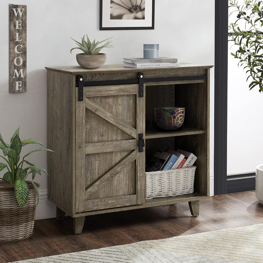 2-Tier Sliding Barn Door Sideboard Cabinet O114