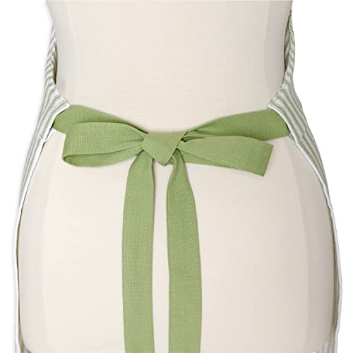 Red and White Stripe Woven Cotton Apron with Pocket M343