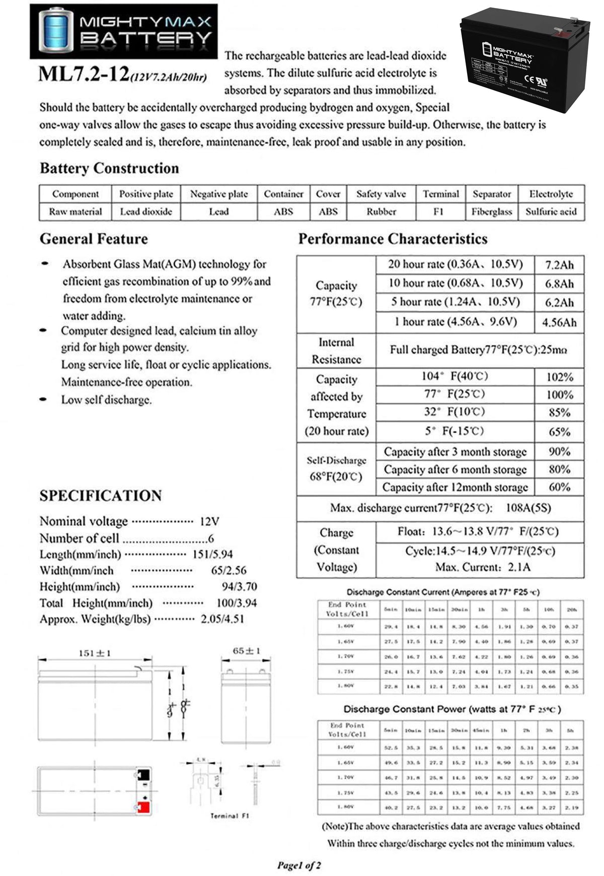 12V 7Ah Battery X584