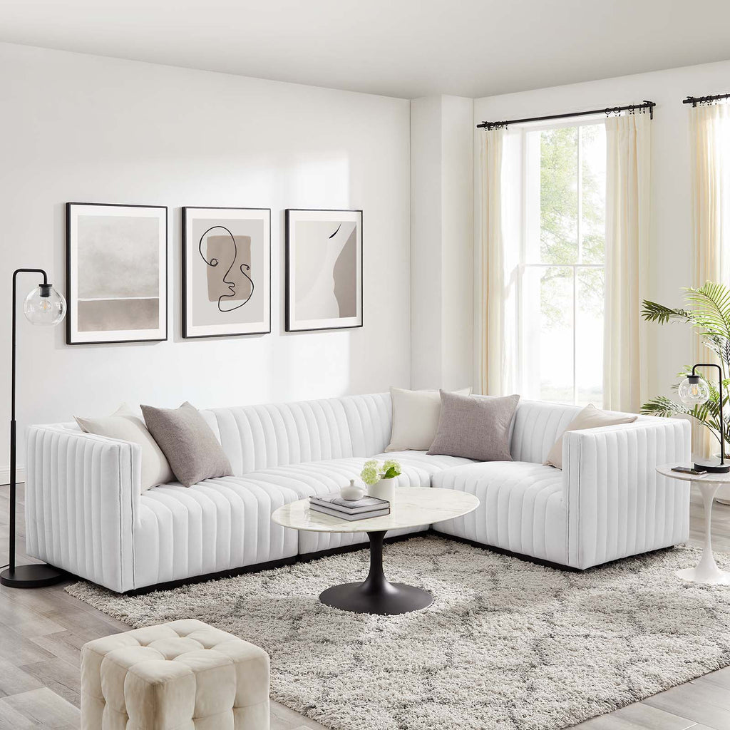 4-Piece L-Shaped Channel Tufted Fabric Sectional O6379