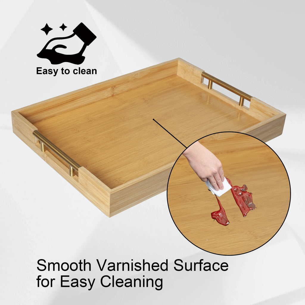 Bamboo Serving Trays with Metal Handles T643622