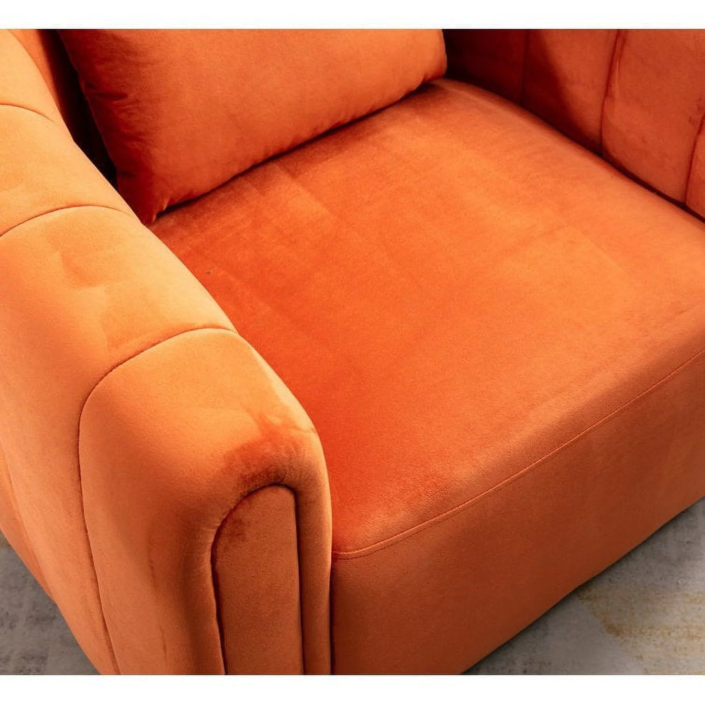 Beige Velvet Swivel Barrel Chair with Pillow N887146