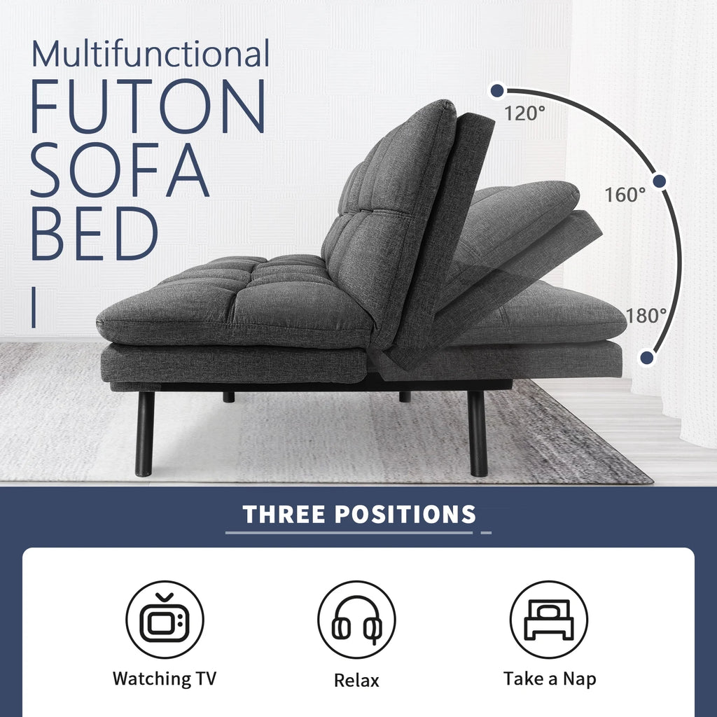 Memory Foam Futon Sofa Bed with Adjustable Armrests and Backrest, Gray P24848
