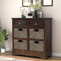 Espresso Wood Storage Cabinet with 2 Drawers and 4 Wicker Baskets V72399
