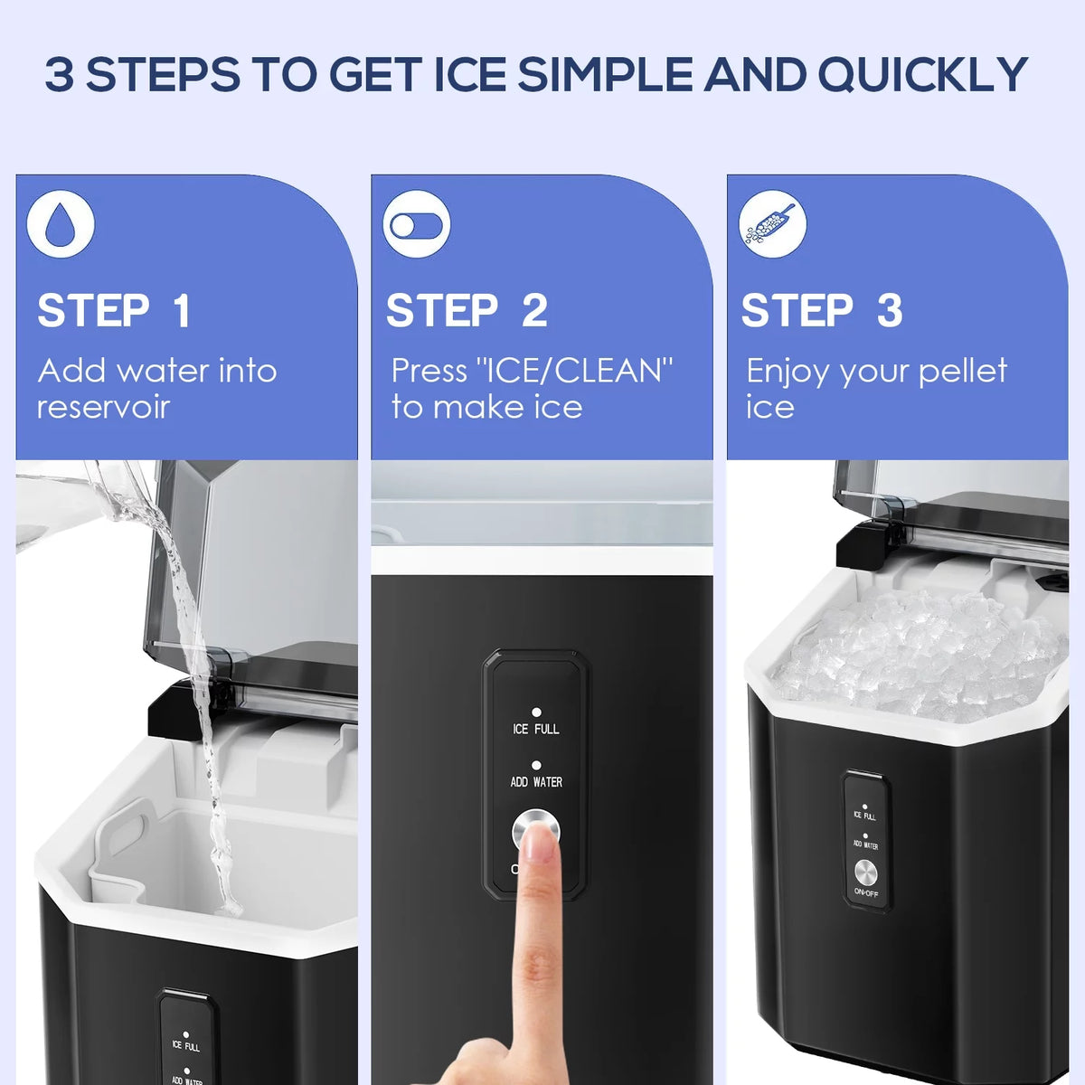 Portable Nugget Ice Maker Countertop Self-Cleaning 33lbs/24H Grey Y894223