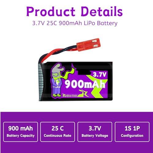 900mAh 3.7V Lipo Battery JST Plug with Charger B59164