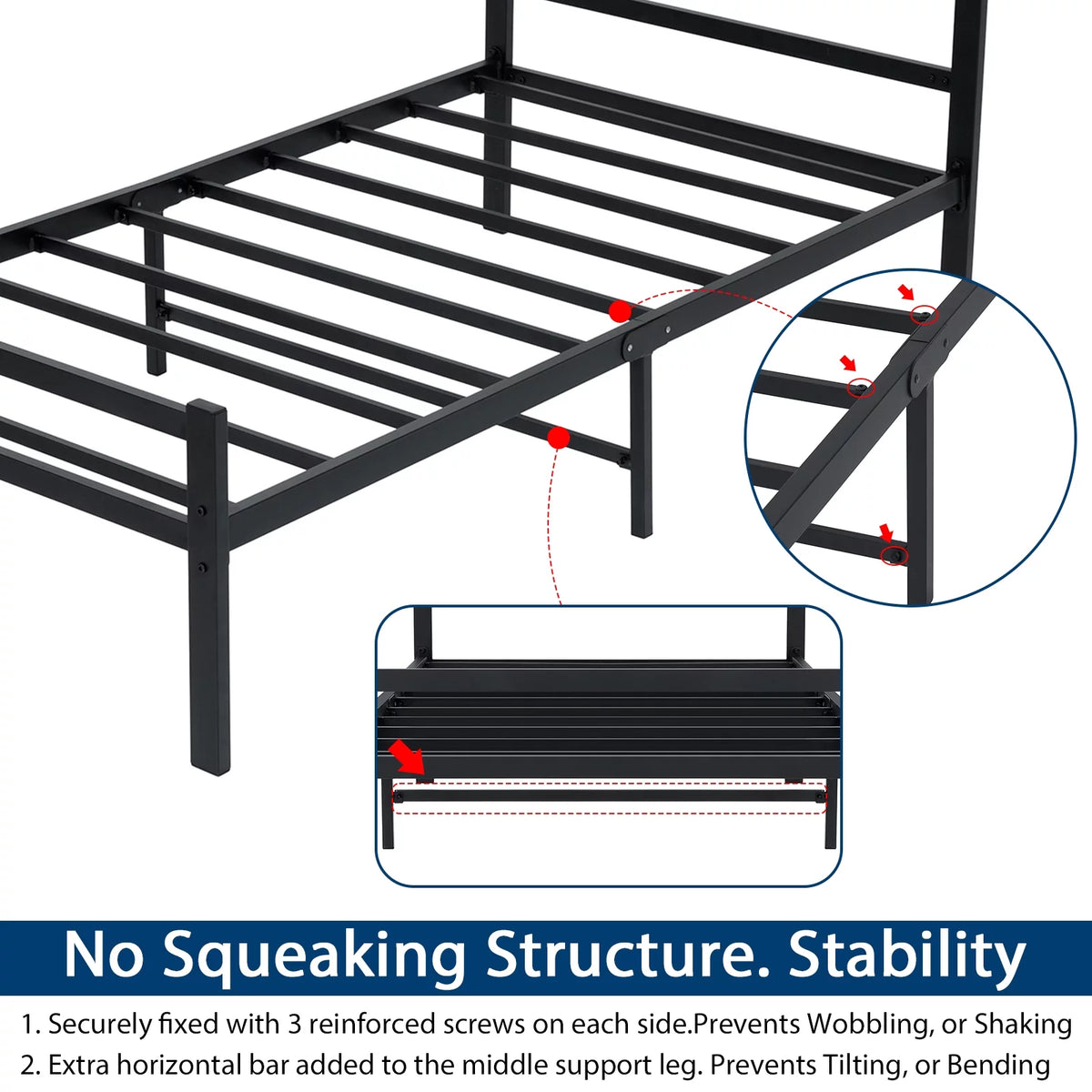 Twin Size Black Metal Platform Bed Frame with Headboard C128515