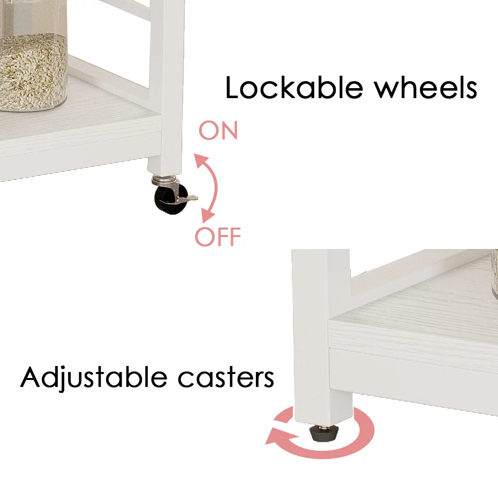 White Bakers Rack with Power Outlets and Cabinets C7099