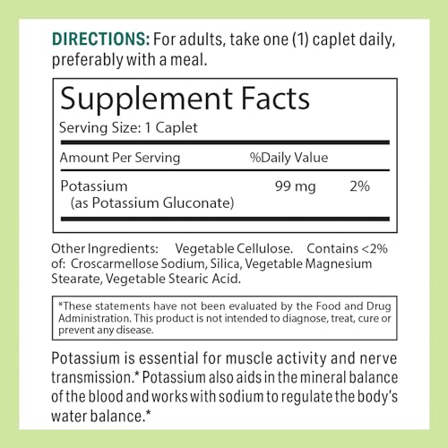 Potassium 99 mg Vegetarian Dietary Supplement 250 Caplets Y687