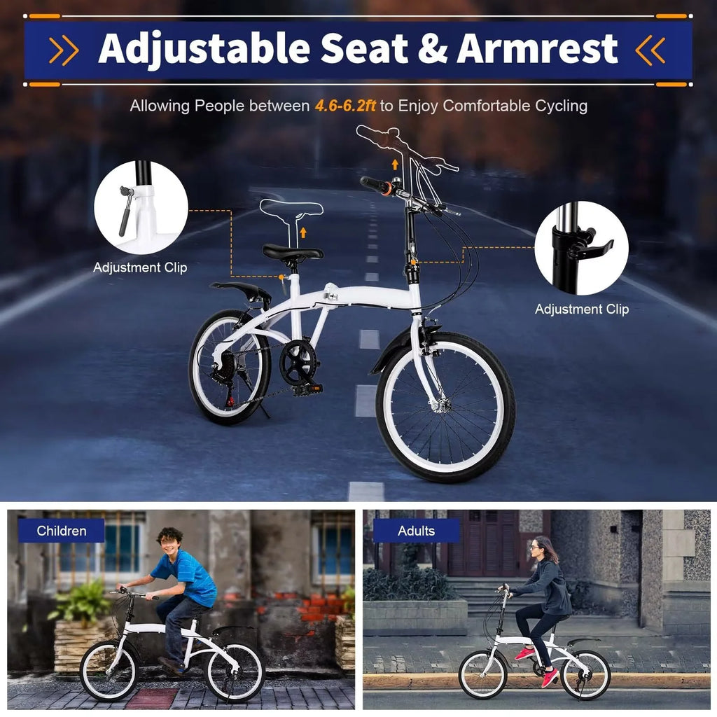 White Folding Bike 6 Speed Gears with Mudguard T634788
