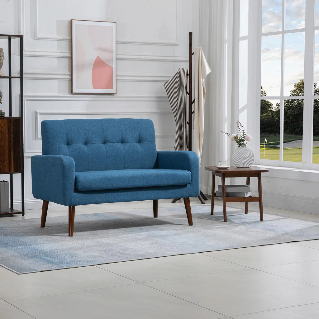 Blue Linen Upholstered Loveseat with Arms D480378