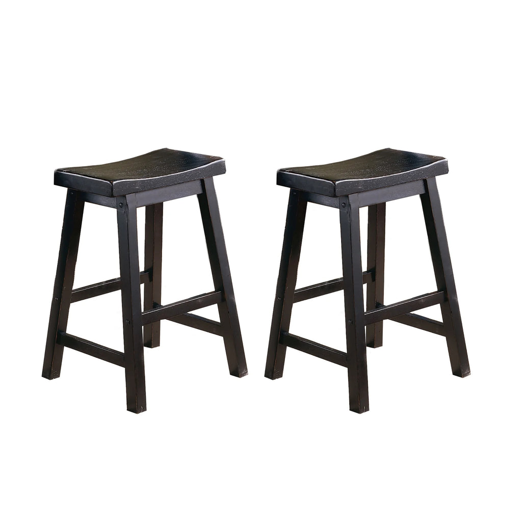 Black Solid Wood Counter Height Stools Set of 2 T2573