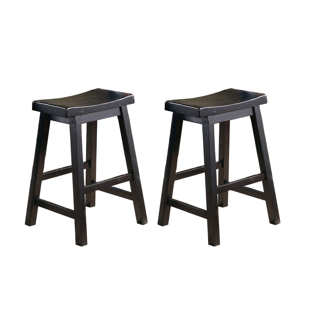 Black Solid Wood Counter Height Stools Set of 2 T2573
