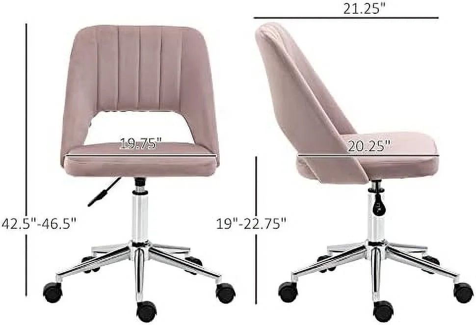 Pink Velvet Armless Swivel Office Chair X17337