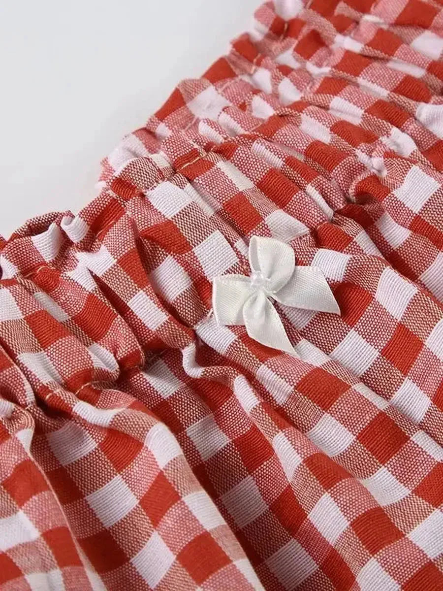 Retro Red Checked Ribbon Bubble Shorts W905
