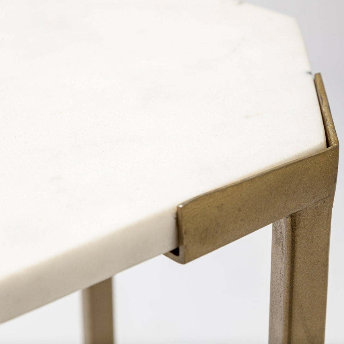 Set of Two White Marble and Iron Hexagonal End/Side Tables Q7623